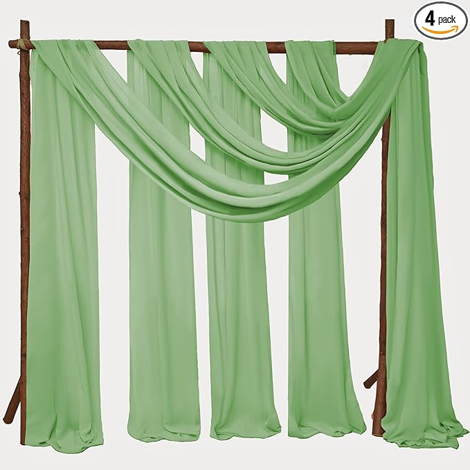 4 Panels Wedding Arch Draping Fabric 28"x 20Ft Chiffon Wedding Arch Drape Chiffon Fabric Drape Sheer Backdrop Curtain for Nuptials Party Ceremony Birthday Reception Backdropn Ceiling Decor(Sage Green)