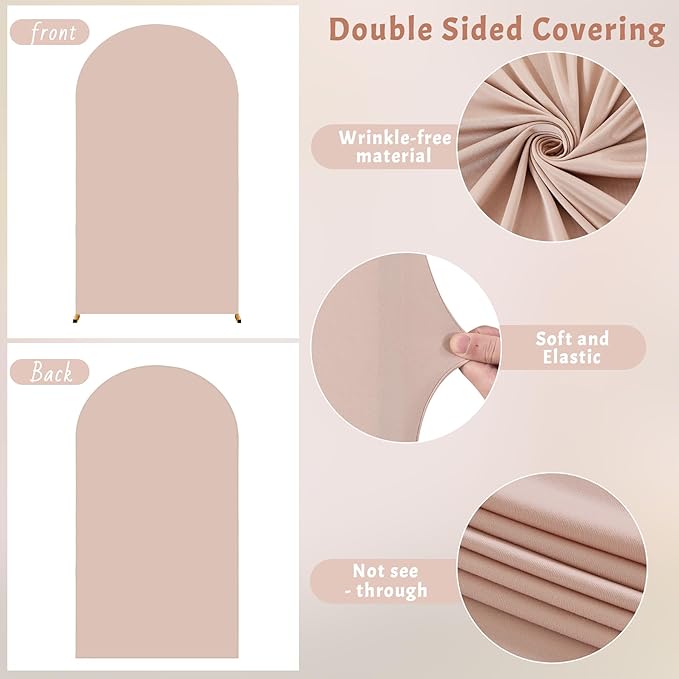 6.6FT Nude Arch Backdrop Cover - Polyester Fitted Wedding Arch Stand Covers Round Top Chiara Arch Backdrop Cover for Birthday Party Banquet Photo Background Decoration
