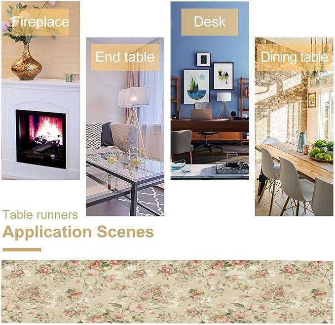 Lovely Rose Table Runner, Red and White Vintage Rose Delicate Floral Natural Pattern Long Table Restaurant Kitchen Holiday Party Decoration,13in（33cm） W * 108in（274cm） L