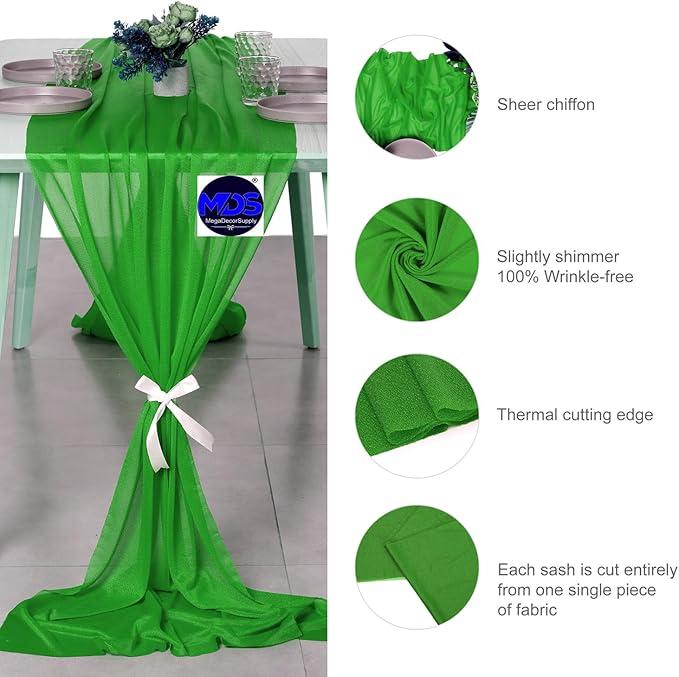 MDS Halloween Chiffon Table Runner - 12 Pack, 29 x 170 Inches, 14ft Each - Sheer Spooky Table Runners for Haunted House Parties, Trick-or-Treat Tables, Witchy Décor, Wedding & Events - Green