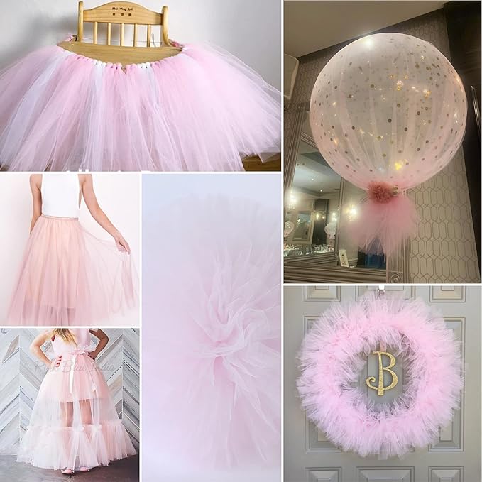 Light Pink Tulle Fabric Rolls 6 Inch by 100 Yards (300 feet) Fabric Spool Tulle Ribbon for DIY Light Pink Tutu Bow Baby Shower Easter Birthday Party Wedding Decorations Christmas Craft Supplies
