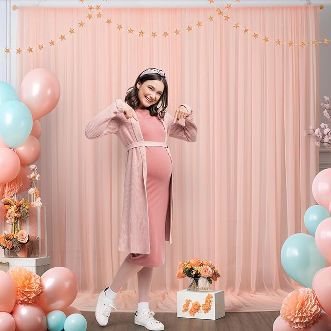 20ft X 10ft Peach Tulle Backdrop Curtain for Parites, Sheer Backdrop Curtains Fabric Drapes for Wedding Ceremony Arch Party Stage Decorations