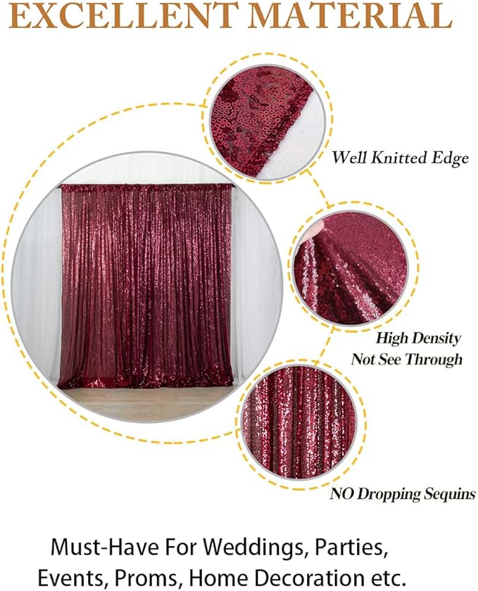 ShinyBeauty Sequin Backdrop-Curtain-5FTx10FT-Burgundy-Sequin Fabric Photo Booth Backdrops 10FT Glitter Curtains Happy Birthday Wine Photography Background