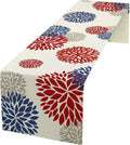 4th of July Table Runner, Blue Red Dahlia Flower American Patriotic Memorial Day Table Runner for Farmhouse Kitchen Dining Table Party Decor, 13x60inch