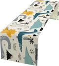 Cartoon Dinosaur Table Runner,Kids Boys Cute Various Dino Moutain Modern Abstract Print Tablecloth Burlap for Hotel Indoors Outdoor Dining Room Kitchen Holiday Party, 13x108in