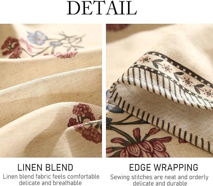 ISAENNE French Tablecloth for Round Tables,Linen Table Cloth with Colorful Flowers Pattern,Heavy Durable Table Cover for Dining Thanksgiving Kitchen Decor Party Christmas,Diameter 55"