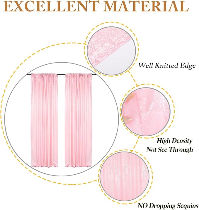 ShiDianYi Baby Pink Sequin Backdrop Curtains 2 Pieces 4FTX10FT Pink Backdrop Photography Background Glitter Wedding Backdrop Fabric Shimmer Studio Background 8ftx10ft