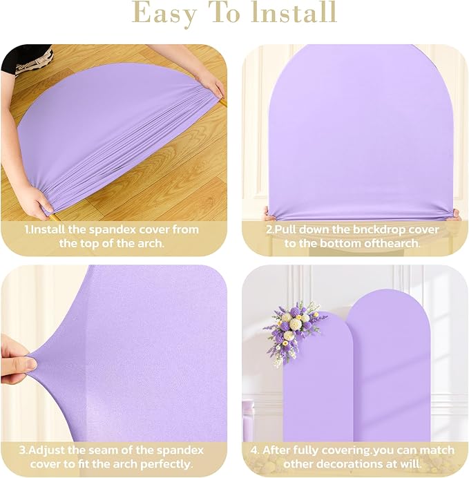 Purple Lavender Arch Backdrop Cover for Wedding, 7.2FT 6FT Set of 2 Stretchy Spandex Fitted Arch Stand Cover for Baby Shower, Birthday Party Decor, Chiara Backdrop Cover with Double-Sided Design