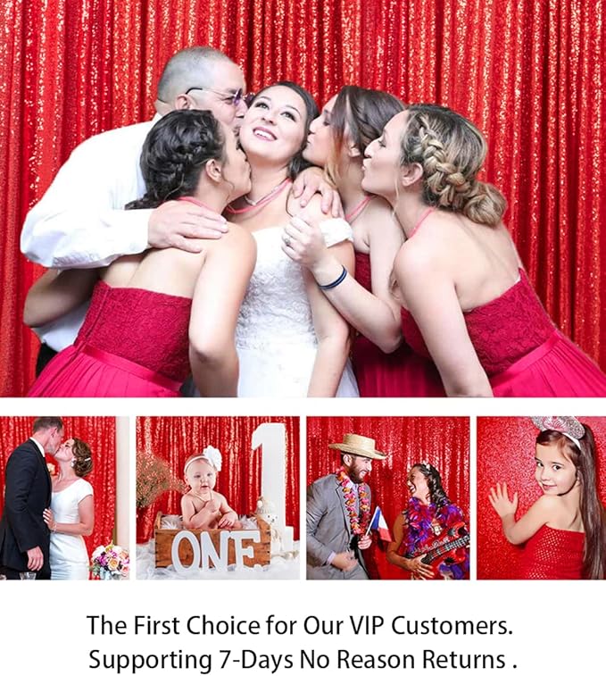 ShinyBeauty Red Sequin Backdrop | 2 Panels 4FTx8FT | Sparkly Wedding & Christmas Photo Background | Elegant & Dense Mesh Fabric | 96 Inches Long Booth Backdrops
