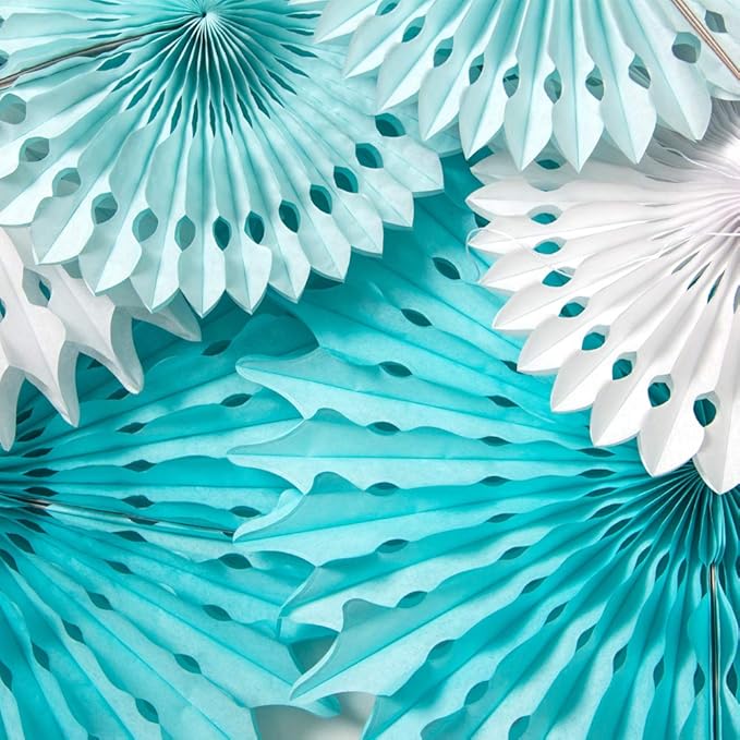 SUNBEAUTY Pack of 13 Blue White Hanging Honeycomb Paper Fans Party Decoration Kit for Baby Boy Shower 1st Birthday Navy Ocean Wedding Under The Sea Theme Photo Booth Backdrops Paper Party Supplies