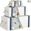 Juvale Nautical Wooden Jewelry Box Set - Jewelry Storage & Nautical Decor Boxes with Lids - Coastal Decor Table Centerpiece