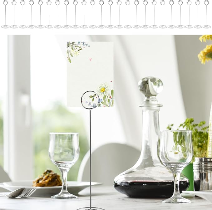 24 Pcs Table Number Holder 8.66inch Tall Metal Iron Place Card Holder Lightweight Picture Holder Stand Portable Round Shape Photo Memo Note Holder for Office Wedding Party