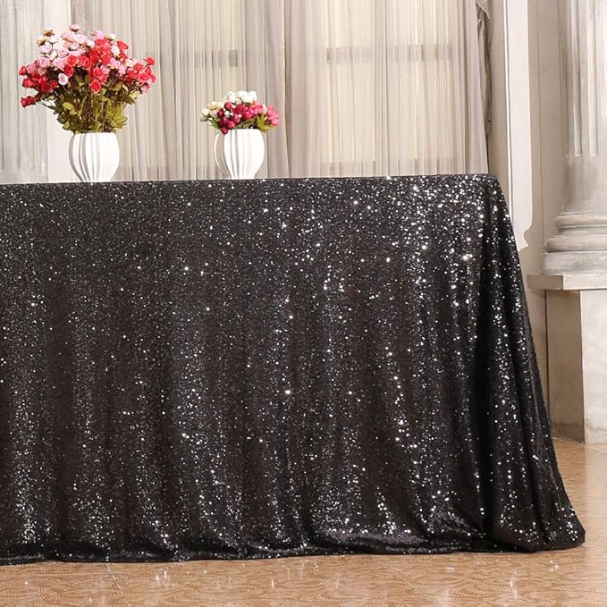 SquarePie Sequin Tablecloth 50 x 72 Inch Black Sparkly Table Cloth for Halloween Wedding Party