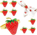 Gold Strawberry Napkin Rings Set of 8 Fall Fruit Napkin Ring Holders for Garden Weddding,Rustic Farmhouse Napkin Rings for Christmas Thanksgiving Day Family Gathering Dinner Table Decor