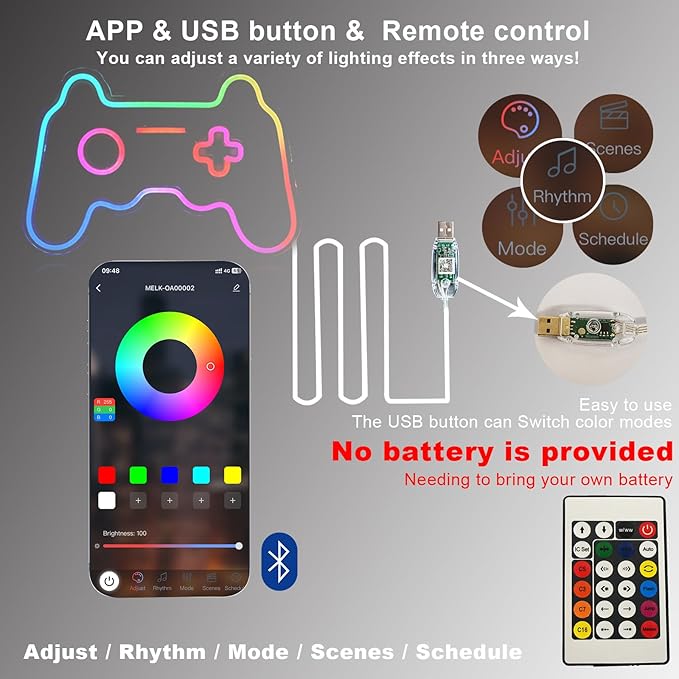Ineonlife Gamer Neon Sign, Dream Colorful Game Controller Neon Light for Wall, Game Room Decor, USB Powered Gaming Neon Signs with Remote Control Gift for Boys Bedroom