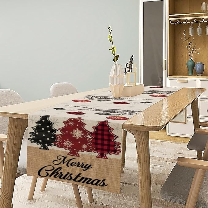 Merry Christmas Table Runner,Winter Xmas Holiday Kitchen Dining Table Decoration for Home Party Decor 13x36 Inch