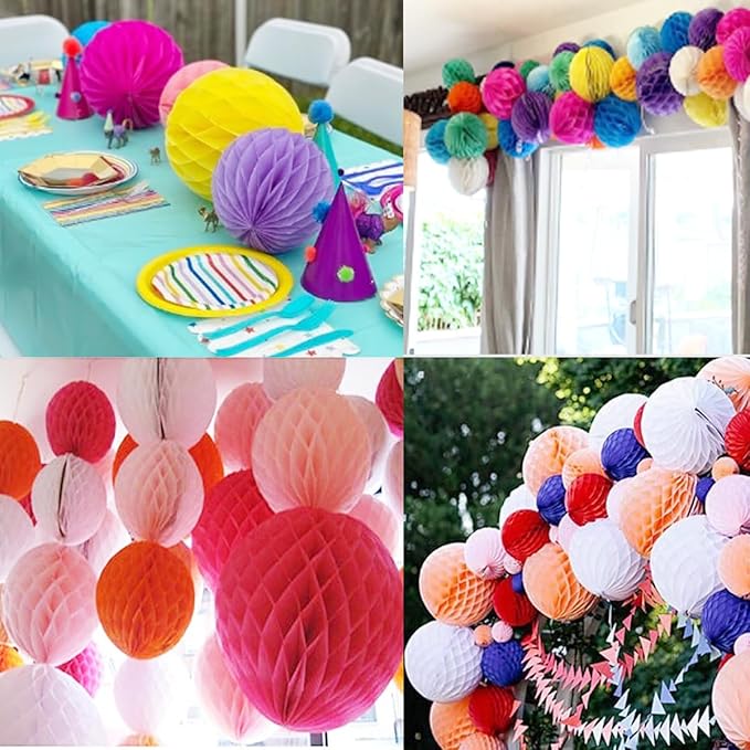 20pcs Honeycomb Flower Balls Party Honeycomb Balls Decoration Paper Flower Balls Tissue Paper Flower Ball Pom Poms Ball for Birthday Wedding Home Decor (3inch+6inch, Orange)