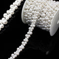 2 Yard Pearl Trim Chain String Silver Applique Fringe Ribbon Strips Beads Sewing Dress DIY Party Wedding Bouquet for Decoration Bridal Costume Embellishment