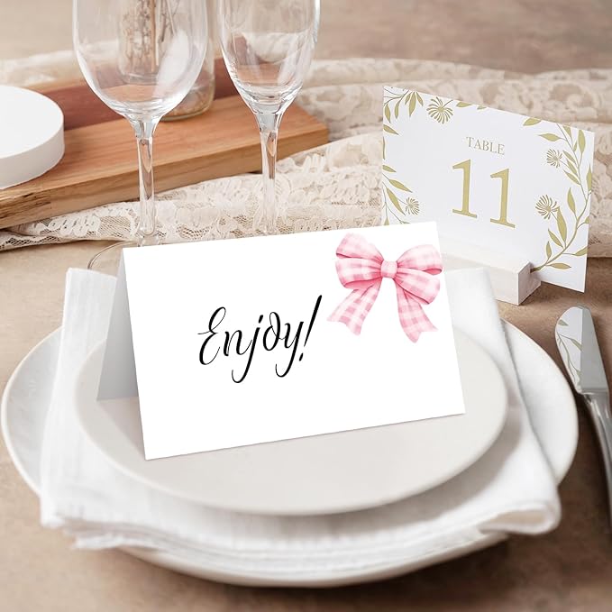 25 Bow Place Cards for Table Seating, Watercolor Wedding Name Place Card, Tent Cards for Birthday Bridal Shower Baby Shower Reception Dinner Party Decorations -A24