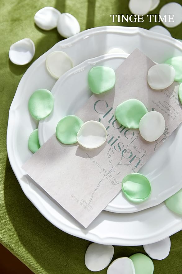 TINGE TIME 400pcs Silk Flower Petals for Wedding, Rose Petals for Decoration, Fake Flower Petals for Bridal Showers, Flower Girl Petals for Anniversaries and Parties (Mint Green)