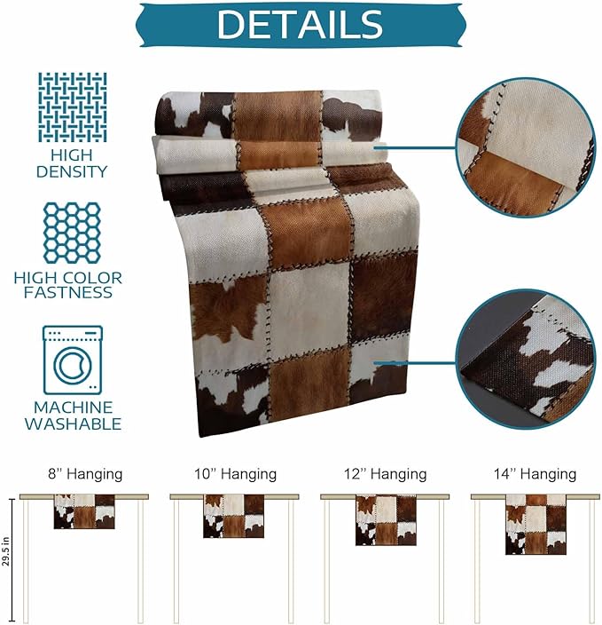 Abstract Cowhides Cotton Linen Table Runner for Dining Kitchen, Wedding Outdoor Party Tablerunners Decoration, Brown Beige Animal Fur Texture Dresser Scarf Coffee Tablecloth Runners 13x108 Inches