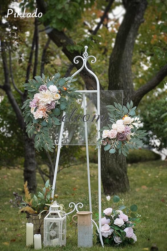 Faux Flower Swag Set of 2 for Wedding Welcome Signs Floral Swag Wedding Reception Ceremony Signs Decor (Champagne)