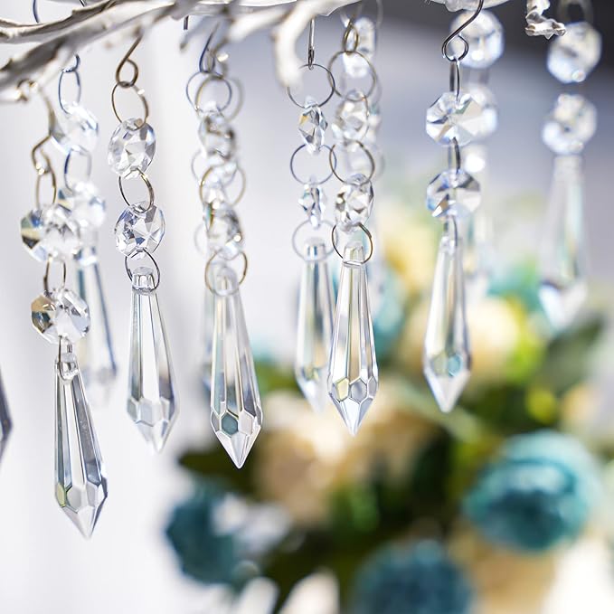 20pcs 55mm Chandelier Icicle Crystal Prism Suncatcher,Clear Chandelier Crystals Replacement,Crystals for Chandeliers with Hooks for Windows Wedding Lamp Decoration