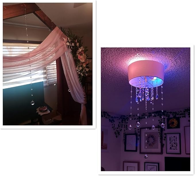 Crystal Beaded String Clear Glass Beads Garland Strands Hanging Wedding Arch Decor Curtain Chandelier Christmas Tree Ornaments Door String Beaded Drapes Decoration Accessories(3.3 Feet 5pcs)