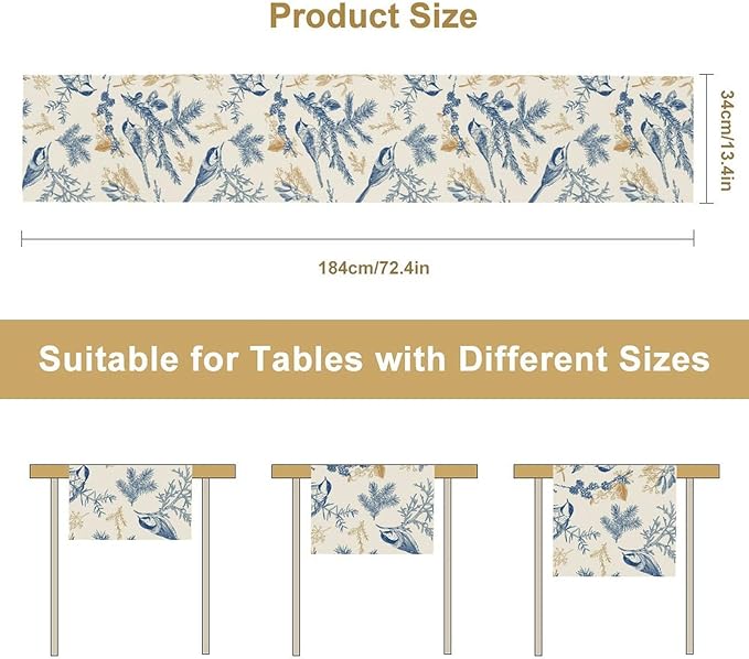Floral Table Runner,Sketch Birds and Flowers Summer Table Runner Kitchen Dining Table Decoration for Home Party Decor 13x108 Inch