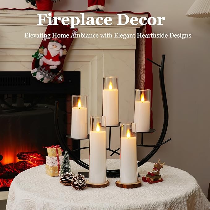Amagic Pure White Acrylic Flameless Candles, Battery Operated Candles, Flickering LED Pillar Candles with Remote Control and Timer, Warm Yellow Light, D2.2 xH5 5" 6" 7" 8", Set of 5