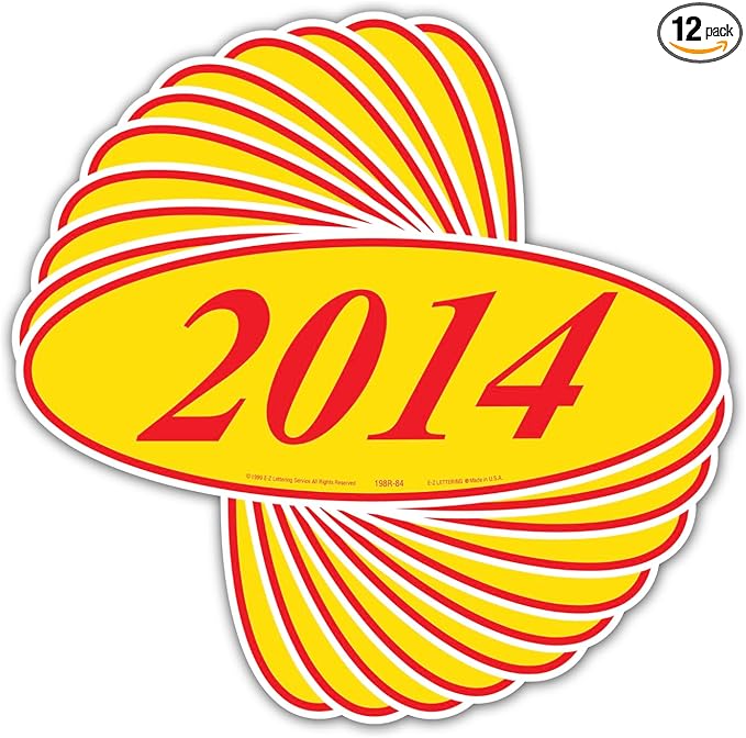 EZ-Line Oval Model Windshield Year Stickers for Car Windows Red and Yellow Large Vinyl Dealership Supplies 1 Dozen Pro Pack (2014)