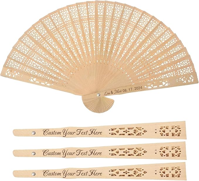 100Pcs Wedding Fans Personalized Folding Hand Fans Custom Sandalwood Wedding Fans with Organza Bags Wedding Party Favor Wedding Fans for Guests (10)