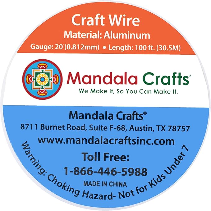 Mandala Crafts 20 Gauge Anodized Aluminum Craft Wire for Jewelry Making - 100 FT Colored Flexible Copper Tone Wire - Bendable for Bonsai Armature Crafting Sculpting