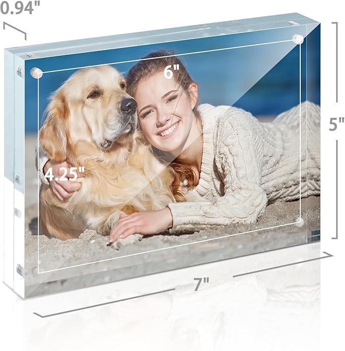 TWING 5x7 Acrylic Frame for Pictures, Clear Double Sided Acrylic Picture Frame with Microfiber Cloth, Picture Frame 5x7, 12 + 12MM Thickness Magnetic Photo Frame Desktop Frameless Display Gifts Ideal