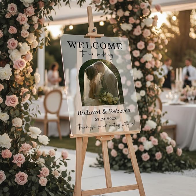 Personalized Wedding Photo Acrylic Welcome Sign – Custom Picture Board with Bride & Groom Names, Elegant Acrylic Wedding Reception Entrance or Ceremony Decoration, Indoor & Outdoor Keepsake Gift #8