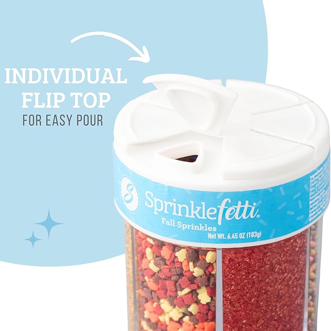 Sweets Indeed Sprinklefetti Fall 6-Cell Sprinkle Jar – 6 Assorted Fall Sprinkles (Pumpkins, Leaves, Sugar Crystals, Nonpareils, Jimmies) | Cupcake & Cake Decorations | 6.45 oz