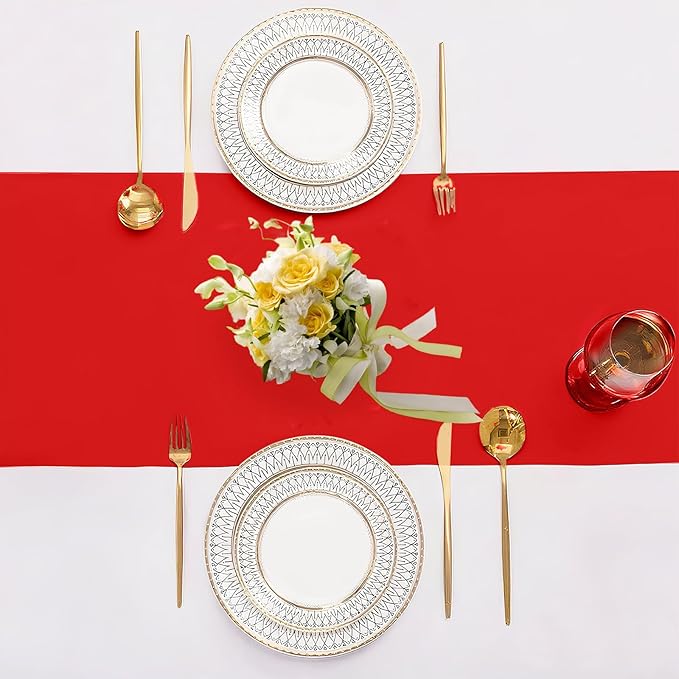 SHEJIZE 20 Pack Red Satin Table Runner 12x108 Inches Long, Bright Silky Smooth Satin Table Runner Table Decor for Wedding Banquet Christmas Prom Event Birthday Party