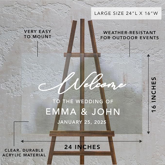 Andaz Press Custom Large Wedding Acrylic Sign, 16 x 24 Inches, Welcome Script, Personalized Sign, Welcome Sign For Modern Wedding Theme