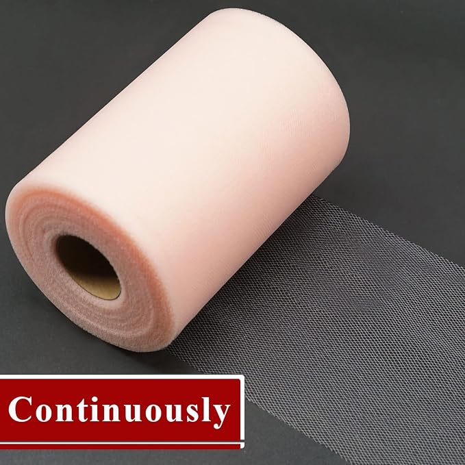 Blush Tulle Fabric Rolls 6 Inch by 200 Yards (600 feet) Fabric Spool Tulle Ribbon for DIY Blush Tutu Bow Baby Shower Birthday Party Wedding Decorations Craft Supplies