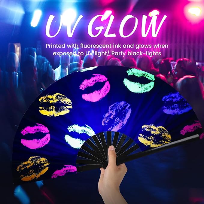 SYNTECSO Hand Fans for Women Foldable, Boots on The Ground Fan, Rave Fan for Drag Queen, Women and Men，Fans for Line Dancing, Parties, Music Festivals, EDM and Decoration