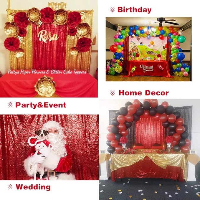 Eternal Beauty Sequin Backdrop Curtains, 2x8 Ft-2 Panels Red Back Drop for Shimmer Photography Party Wedding Birthday Decor