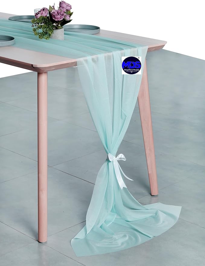 MDS Halloween Chiffon Table Runner - 10 Pack, 29 x 170 Inches, 14ft Each - Sheer Spooky Table Runners for Haunted House Parties, Trick-or-Treat Tables, Witchy Décor, Wedding & Events - Teal