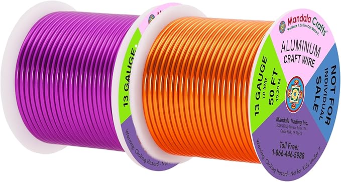 Mandala Crafts 13 Gauge Anodized Aluminum Craft Wire for Jewelry Making - 300 FT Colored Flexible Silver Copper Gold True Blue Purple Pink Wire - Bendable for Bonsai Armature Crafting Sculpting