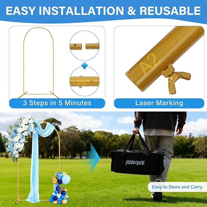 Heavy Duty Metal Arch Backdrop Stand, 7.2FT, 6FT Set of 2 Stable Gold Arch Stand with Ground Stakes and Water Bags, Balloon Arch Stand for Wedding Party Baby Shower Photo Flower Arch Decration