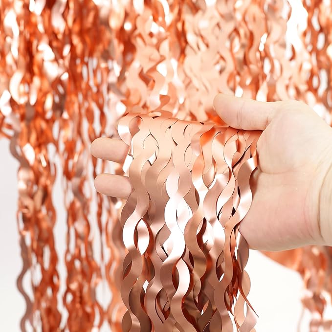 4 Pack Rose Gold Backdrop Birthday Decorations - 3.3x6.6ft Wavy Tinsel Foil Backdrop Party Streamer Party Supplies Background | Tinsel Curtain Backdrop for Parties