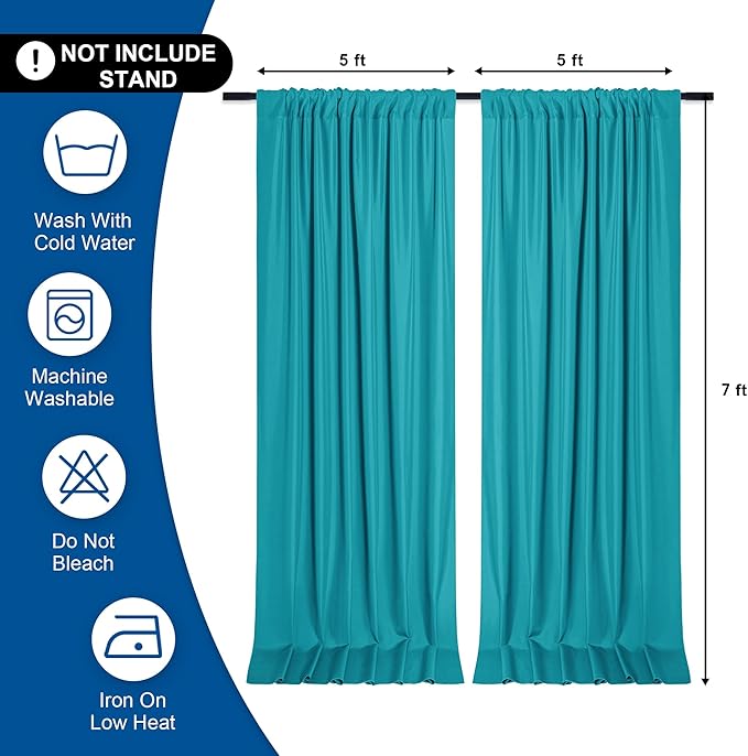 DWCN 10x7 FT Backdrop Curtains for Parties, Photography Backdrop Drapes with Rod Pockets for Wedding Decorations Stage Birthday Family Gatherings, 2 Panels 5ft x 7ft, Turquoise