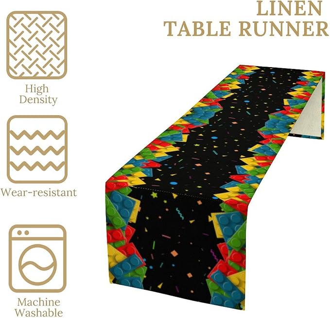 Building Blocks Table Runner Party Celebrating Colorful Blocks Table Runner for Kids Teens Bedroom Living Room Kitchen Birthday Party Decor Table Runner 13x90 Inch