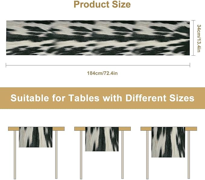 Rustic Cow Skin Print Table Runner, Country Farm Animal Fur Skin Pattern Western Style Brown Cowhide Print Cotton Linen Cottage Dinner Runner for Home Kitchen Dining, 13x120 Inch
