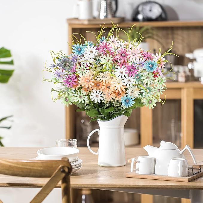 AmyHomie 6 Bundles Wildflowers Fake Daisy Outdoor Artificial Flowers UV Resistant Silk Wild Flower Bouquets Bulk Faux Plants Plastic Greenery for Decoration Vase Floral Spring Home Decor