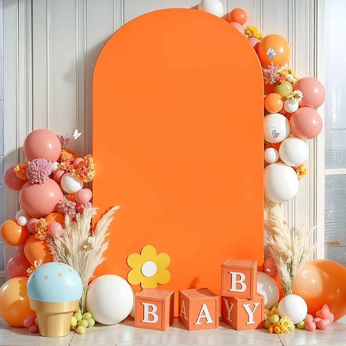 6.6FT Orange Arch Backdrop Cover - Polyester Fitted Wedding Arch Stand Covers Round Top Chiara Arch Backdrop Cover for Birthday Party Banquet Photo Background Decoration